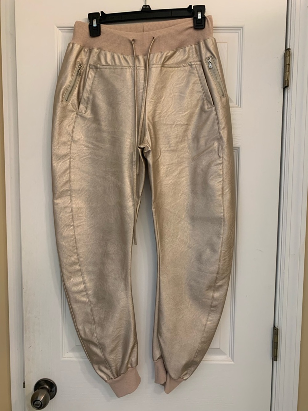 Metallic Cream Jogger Pants with Rib Waistband NWOT